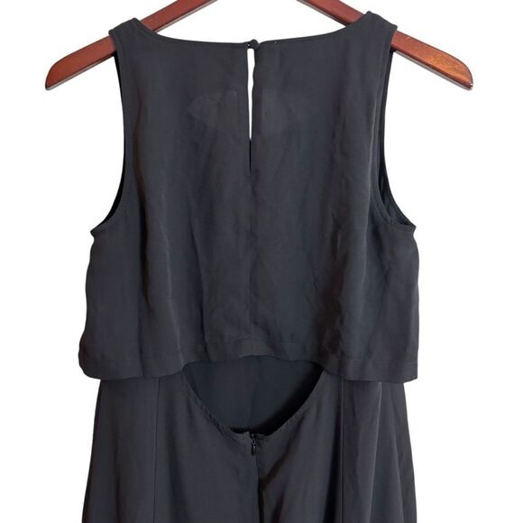 Olive + Oak Black Maxi Dress with Slit High Neck Overlay Open Back Cutout Small - Picture 4 of 12